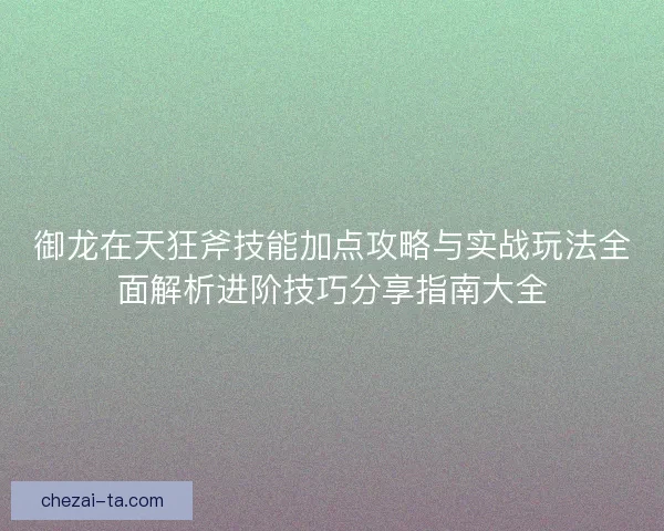 御龙在天狂斧技能加点攻略与实战玩法全面解析进阶技巧分享指南大全